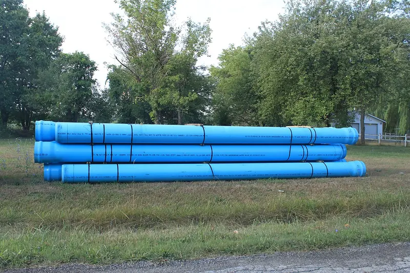 Tubos azuis de PVC para redes de água enterradas