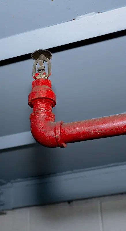 Sprinkler instalado em tubulação vermelha de incêndio